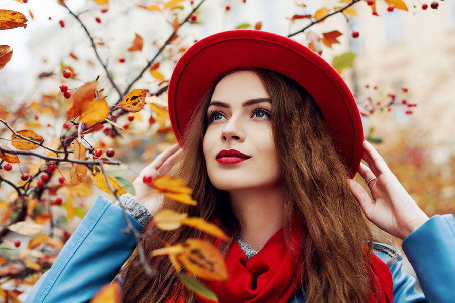 woman in fall with flattering hair color