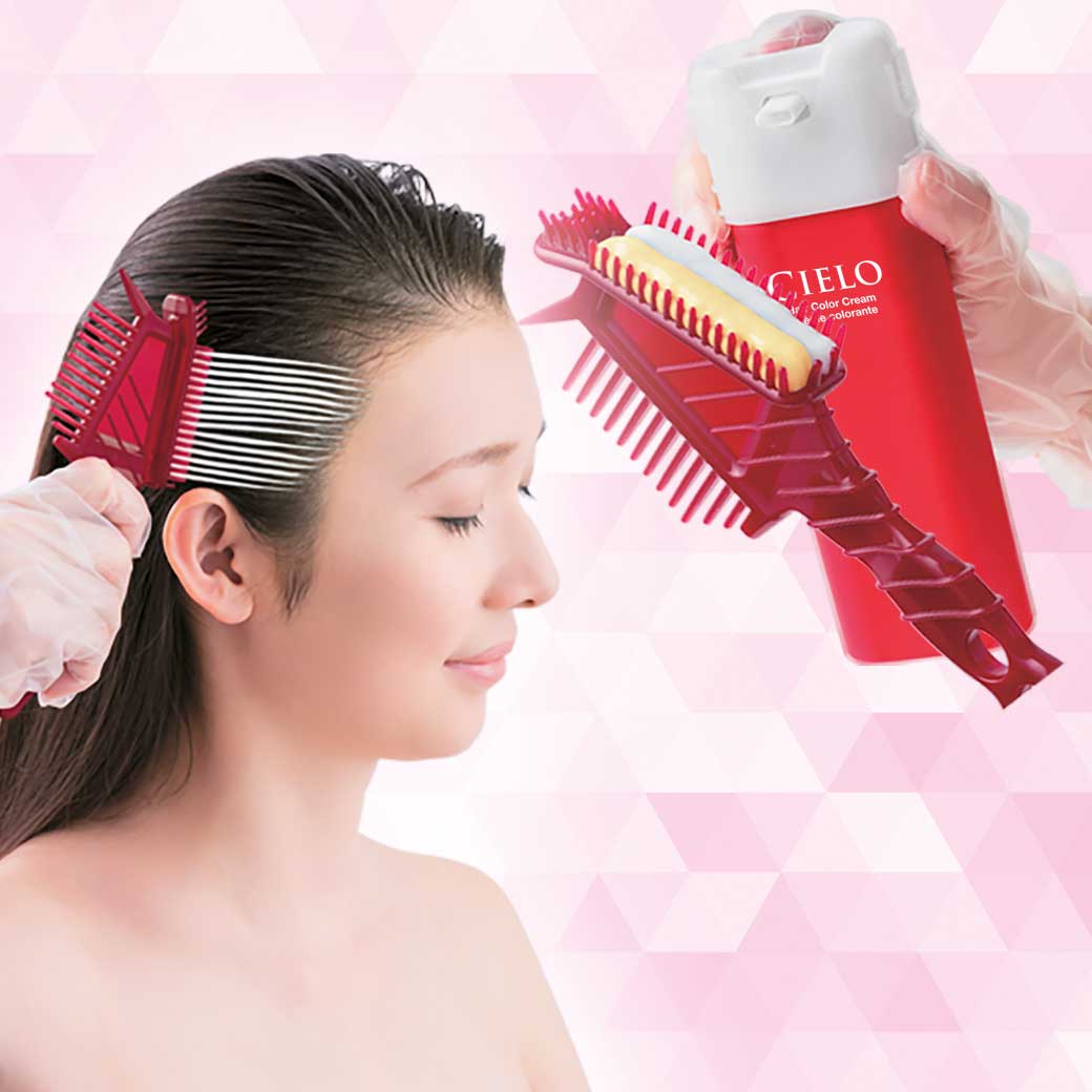 Woman applying CIELO Hair Color Cream with innovative, double-chamber applicator