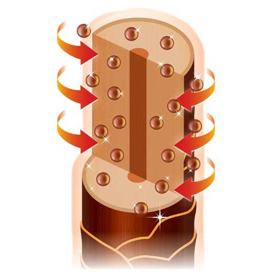 Diagram depicting colorants penetrating hair strand